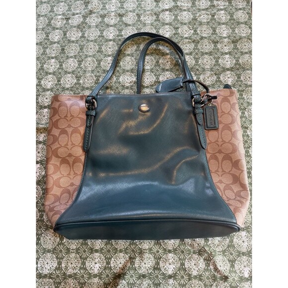 Coach Peyton Coated Canvas Saffiano Tote RACING GREEN $378 - Picture 1 of 9